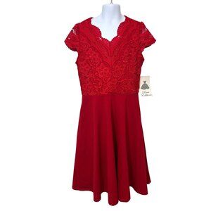 Rare Editions Girls’ Red Cocktail Dress 12 Cap Sleeves Lace Crepe Fit Flare
